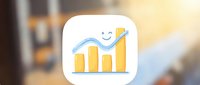 Business growth chart with upward arrow and smiley face icon representing success, profit increase, financial progress and positive market trends.