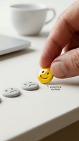 Hand selecting yellow smiley face among neutral expressions, representing positive customer feedback, satisfaction rating, and service quality evaluation for business reviews.