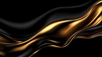 Luxurious flowing black and gold silky waves create elegant abstract background with smooth curves and glossy metallic texture. Suitable for luxury branding designs.