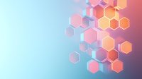 Gradient colored hexagonal shapes floating on blurred background with soft pink and blue tones create modern abstract composition for tech and science designs.