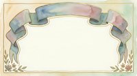 Watercolor ribbon banner frame with floral corners in soft pastel tones, vintage style, empty space for text, greeting card or invitation design.