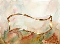 Elegant gold curved frame on watercolor wash background with soft earth tones, suitable for invitations, certificates, and design overlays.