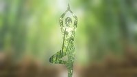 Young woman practicing yoga tree pose outdoors with double exposure nature overlay effect for wellness and mindfulness meditation concepts.