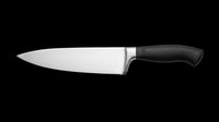 Chef knife with black handle isolated on transparent background, ready for stickers, print on demand, T-shirt design, clipart, and sublimation use.