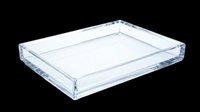 Clear acrylic serving tray with raised edges, isolated on transparent background. Ready for design use on product mockups, print-on-demand, sublimation, and digital crafts.