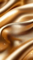 Smooth flowing caramel waves create luxurious abstract background with shimmering golden highlights and soft brown tones for elegant design projects.