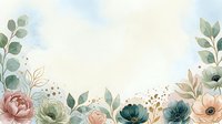 Soft watercolor floral border with pastel roses, teal blooms, and green leaves on a light background, perfect for wedding cards and invitations.