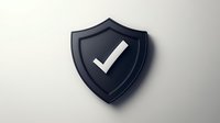 Black shield with white checkmark on light background, symbolizing security, protection and verification. Clean minimal design for business and technology concepts.