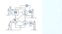 Business team collaboration workflow with mobile technology and digital communication tools for project management and teamwork success.