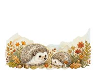 Cute hedgehog mother and baby surrounded by autumn leaves and wildflowers on isolated white background, perfect for children's designs, nursery decor, and educational materials.