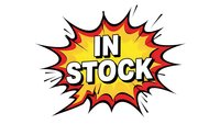Comic book style burst with IN STOCK text in bold letters. Colorful explosion design for retail, e-commerce, inventory management and promotional materials.