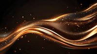 Glowing golden waves with sparkling particles flow on dark background creating dynamic light effect for luxury design and festive decoration.