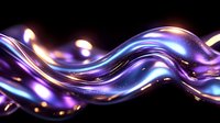 Flowing liquid metal wave with iridescent purple and blue colors against black background, abstract modern design element with glossy metallic texture.