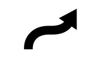 Black curved arrow pointing upward and right on white background isolated for graphic design and business presentations.