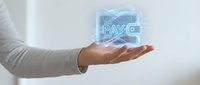 Digital payment technology concept with glowing holographic interface floating above open palm showing modern fintech solutions for cashless transactions.