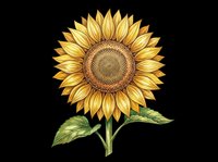Golden sunflower with green stem and leaves isolated on transparent background, ready for t-shirt designs, clipart, stickers, sublimation, print-on-demand products and digital crafts.