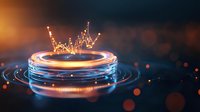 Glowing crown splash effect with luminous rings and particles on dark background, magical light trails creating royal symbol for luxury branding designs.
