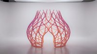 Modern pink gradient wireframe sculpture with organic lattice structure on white background for contemporary art and design projects.