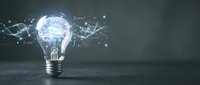 Glowing light bulb with scientific formulas and digital network connections representing innovation, creativity, and breakthrough ideas in technology and science.