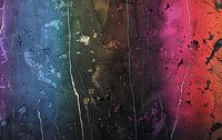 Abstract multicolored grunge background with scratches, stains and paint drips featuring vibrant purple, blue, green and red gradient transitions. Dark artistic texture.