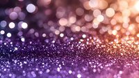 Magical purple and gold glitter bokeh background with soft focus sparkles and shimmering light effects creates dreamy festive atmosphere.