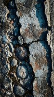 Weathered stone cobblestone surface with aged patina, cracked mortar joints, and textured worn pavement for architectural backgrounds and construction design projects.