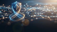 Digital shield with glowing network connections representing cybersecurity protection and data safety in modern technology infrastructure.