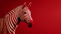 Striking zebra profile against deep red background, showcasing distinctive black and white stripes in dramatic contrast for wildlife and nature concepts.
