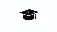 Black graduation cap with tassel silhouette isolated on white background, ready for academic and educational design projects.