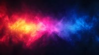 Vibrant cosmic nebula with colorful space dust and stars spanning from warm red and yellow through pink to cool blue, creating dramatic galaxy atmosphere.