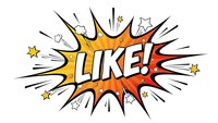 Comic book style LIKE word in speech bubble with explosion effect and stars on white background for social media marketing and promotional designs.
