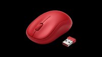 Red wireless computer mouse with USB receiver, isolated on transparent background. Ready for tech clipart, stickers, print on demand, and t-shirt design use.