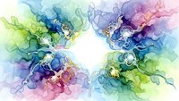 Abstract watercolor background with flowing organic shapes in rainbow gradient colors creating dynamic artistic composition for creative projects.