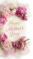 Happy Mother's Day greeting card with pink peonies and roses in watercolor style for celebration and gift design.