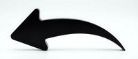 Black curved arrow pointing left on white background isolated for graphic design and presentation use.