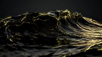 Liquid gold wave splashing with dynamic motion against dark background, suitable for luxury branding, abstract backgrounds, and modern design projects.