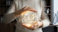 Businesswoman holding glowing financial growth chart between hands, representing investment success, data analysis, and market performance for business strategy concepts.