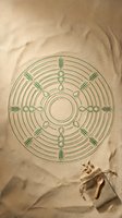 Sacred geometry mandala with wheat grain symbols drawn on kraft paper with natural twine and dried botanicals, representing harvest cycles and spiritual growth for wellness and meditation design projects.