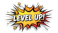 Comic book style explosion burst with Level Up text for gaming motivation and achievement celebration on isolated white background.