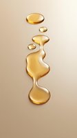 Golden oil drops and liquid bubbles arranged vertically on neutral background, isolated design element suitable for skincare, cosmetics, wellness and beauty product packaging, advertising and branding materials.