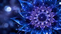 Glowing fractal flower in deep blue and purple hues with sparkles and bokeh effects creates magical cosmic atmosphere. Decorative digital art for mystical designs.