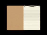 Kraft spiral notebook open flat view, isolated on transparent background. Ready for T-shirt design, stickers, clipart, print on demand, and sublimation projects.