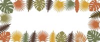 Tropical leaves frame border with monstera and palm fronds in autumn colors on white background for seasonal design projects and botanical decorations.