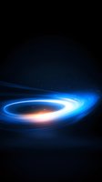 Glowing blue spiral vortex with light trails against dark background, cosmic energy swirl with orange accents and starry elements creating dynamic motion effect.