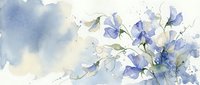 Delicate purple flowers with green leaves painted in soft watercolor technique on light background for botanical art and floral design projects.