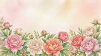 Watercolor peony flowers border with soft pink and coral blooms on delicate pastel background for wedding invitations and romantic design projects.