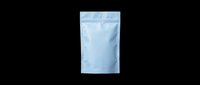 Light blue stand-up pouch with resealable zip closure, isolated on transparent background. Ready for packaging design, product mockups, e-commerce, print-on-demand, sublimation, and branding applications.