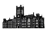 Medieval gothic cathedral and historic buildings silhouette with ornate architecture, towers and spires. Isolated clipart for design projects, t-shirts and graphic applications.