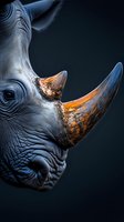 Majestic rhinoceros head profile showcasing detailed horn and textured skin against dark background for wildlife conservation and nature photography projects.