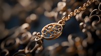 Elegant gold chain bracelet with ornate filigree medallion against dark blue background, showcasing luxury jewelry craftsmanship.